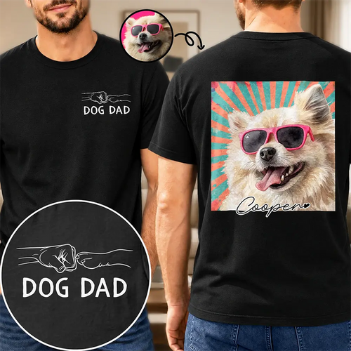 Custom Photo Realistic Watercolor Art Dog Cat Dad Mom Pet Lover Hand Punch - Personalized T Shirt