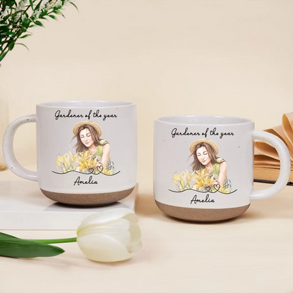 Custom Photo Realistic Watercolor Art Gardener Of The Year - Personalized Pottery Mug