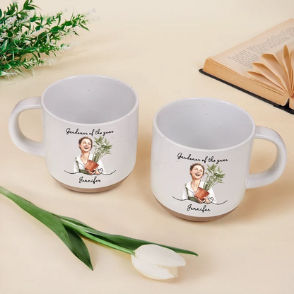 Custom Photo Realistic Watercolor Art Gardener Of The Year - Personalized Pottery Mug