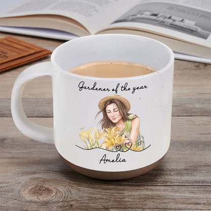 Custom Photo Realistic Watercolor Art Gardener Of The Year - Personalized Pottery Mug