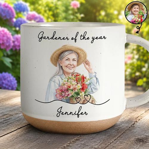 Custom Photo Realistic Watercolor Art Gardener Of The Year - Personalized Pottery Mug