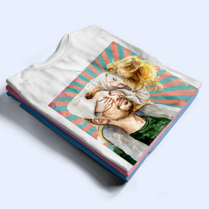 Custom Photo Realistic Watercolor Art Just A Dad And His Girl Hand Punch - Personalized T Shirt
