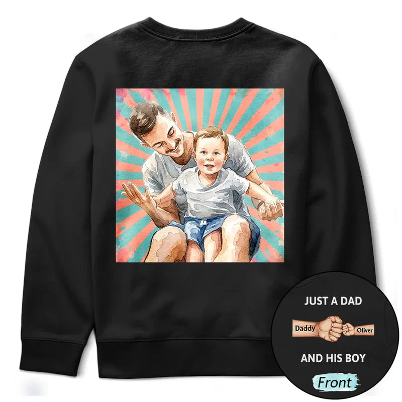Custom Photo Realistic Watercolor Art Just A Dad And His Girl Hand Punch - Personalized T Shirt