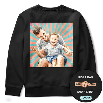 Custom Photo Realistic Watercolor Art Just A Dad And His Girl Hand Punch - Personalized T Shirt