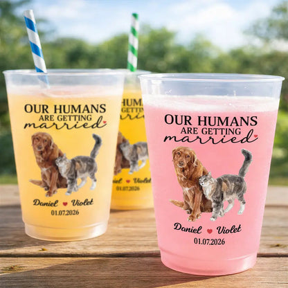 Custom Photo Realistic Watercolor Art Our Humans Are Getting Married - Personalized Frosted Cups