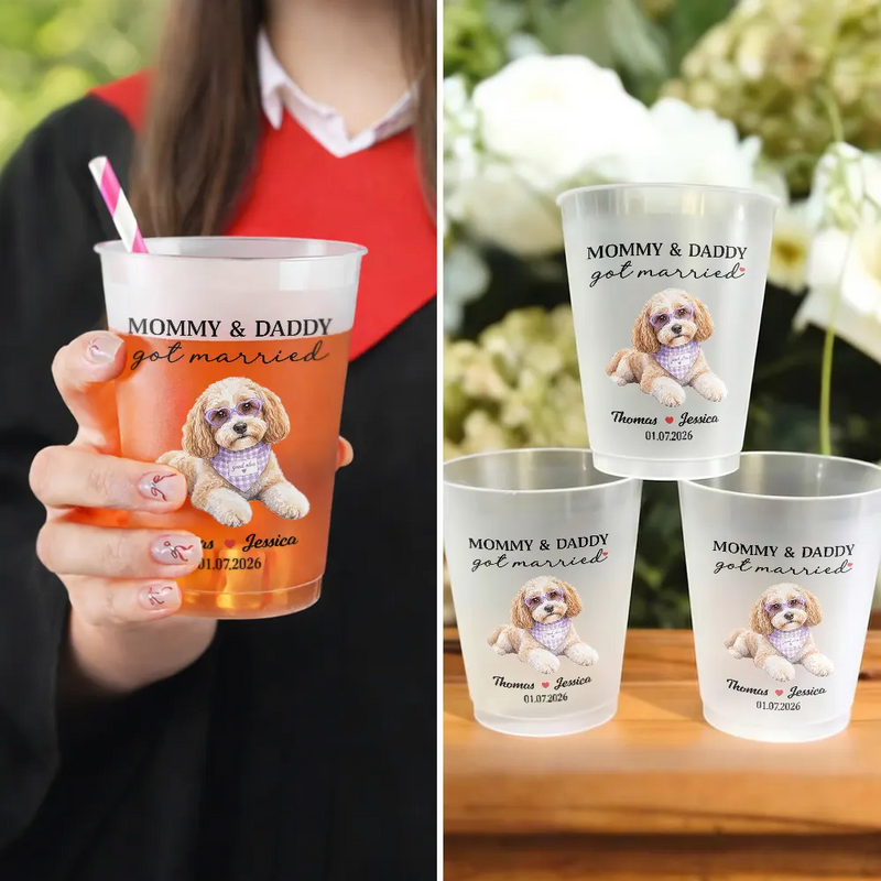 Custom Photo Realistic Watercolor Art Our Humans Are Getting Married - Personalized Frosted Cups