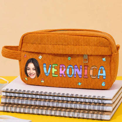 Custom Photo School Kids' Back To School - Personalized Corduroy Pencil Case