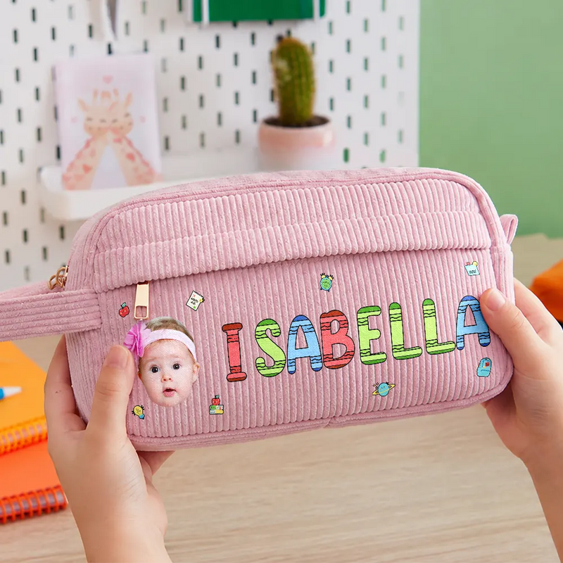 Custom Photo School Kids' Back To School - Personalized Corduroy Pencil Case