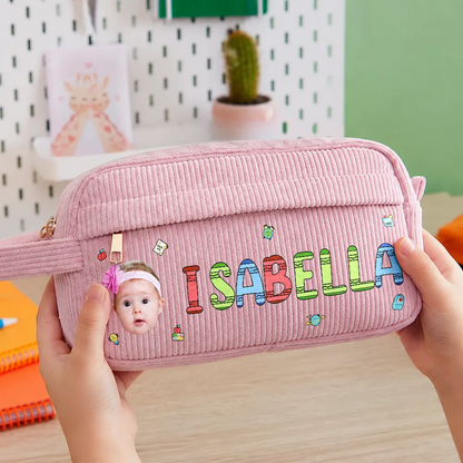Custom Photo School Kids' Back To School - Personalized Corduroy Pencil Case