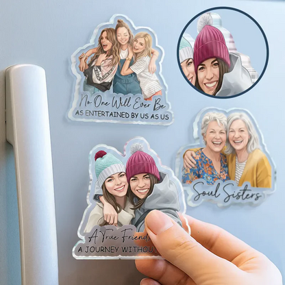 Custom Photo Semi Realistic Portrait Besties Forever - Personalized Acrylic Magnet