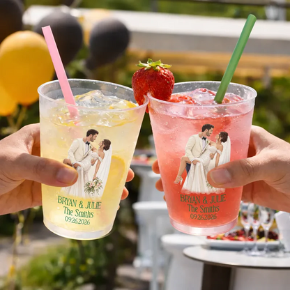 Custom Photo Semi Realistic Portrait Couples Wedding Engaged Bachelor Party - Personalized Frosted Cups