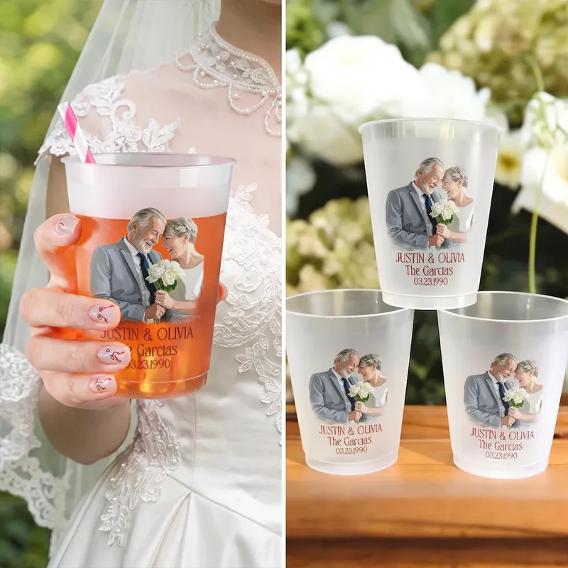 Custom Photo Semi Realistic Portrait Couples Wedding Engaged Bachelor Party - Personalized Frosted Cups