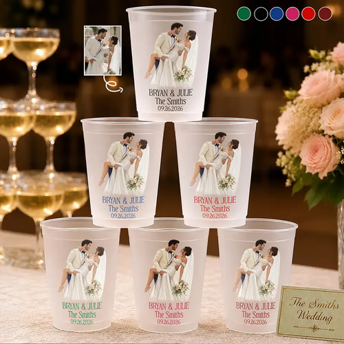 Custom Photo Semi Realistic Portrait Couples Wedding Engaged Bachelor Party - Personalized Frosted Cups