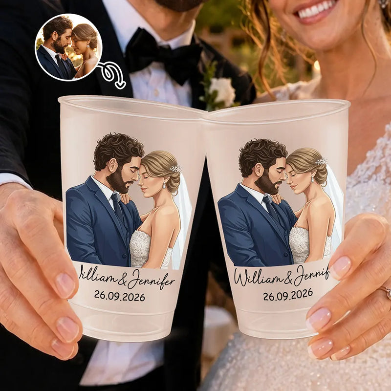 Custom Photo Semi Realistic Portrait Romantic Couple - Personalized Frosted Cups