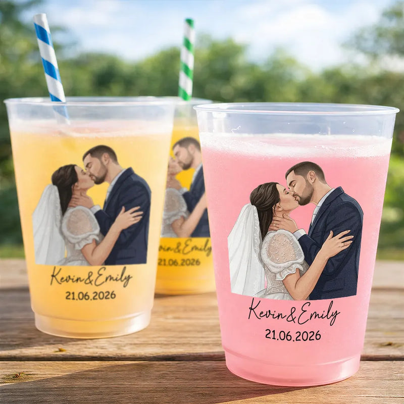 Custom Photo Semi Realistic Portrait Romantic Couple - Personalized Frosted Cups
