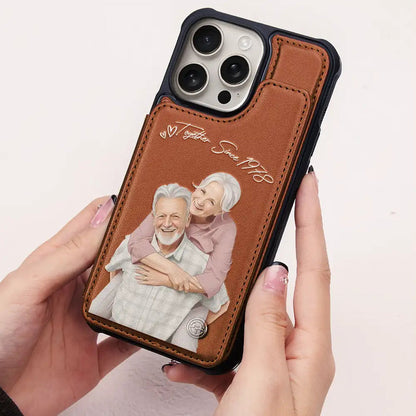 Custom Photo Semi Realistic Portrait Romantic Couple I Love You - Personalized Leather Flip Wallet Phone Case