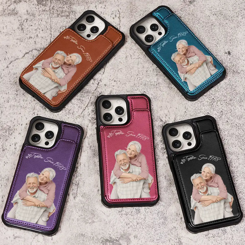 Custom Photo Semi Realistic Portrait Romantic Couple I Love You - Personalized Leather Flip Wallet Phone Case