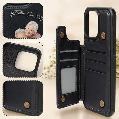 Custom Photo Semi Realistic Portrait Romantic Couple I Love You - Personalized Leather Flip Wallet Phone Case