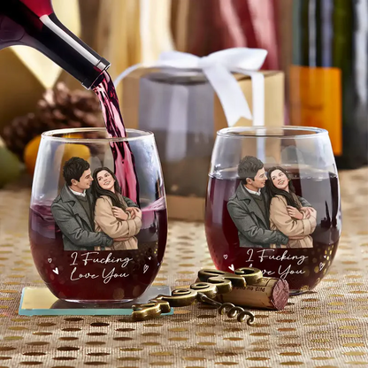Custom Photo Semi Realistic Portrait You & Me We Got This - Personalized Stemless Wine Glass