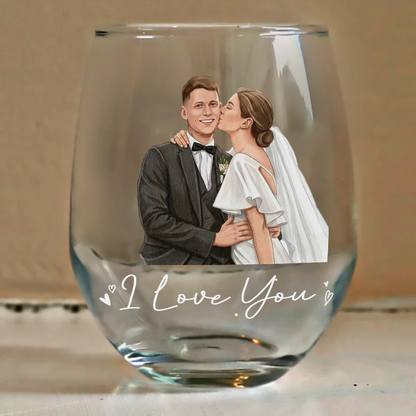 Custom Photo Semi Realistic Portrait You & Me We Got This - Personalized Stemless Wine Glass