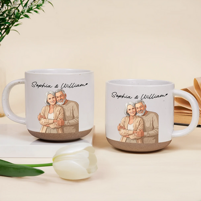 Custom Photo Semi Realistic Portrait Couple I Love You - Personalized Pottery Mug