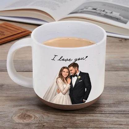 Custom Photo Semi Realistic Portrait Couple I Love You - Personalized Pottery Mug