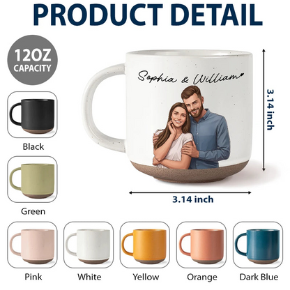 Custom Photo Semi Realistic Portrait Couple I Love You - Personalized Pottery Mug