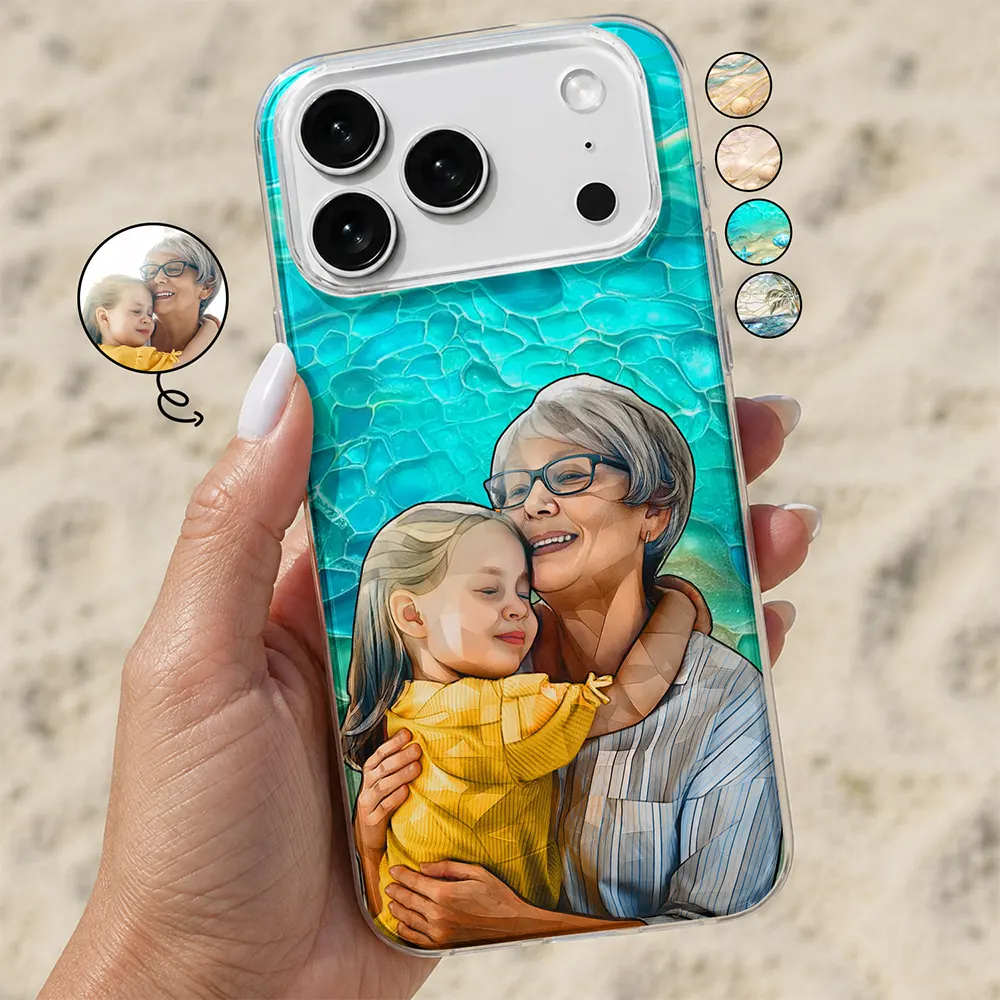 Custom Photo Stained Glass Coastal Family Bestie Portrait - Personalized Clear Phone Case