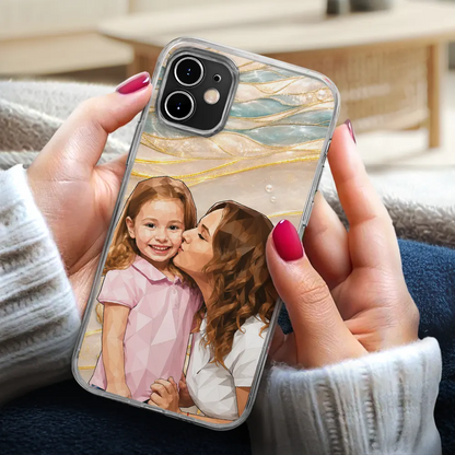 Custom Photo Stained Glass Coastal Family Bestie Portrait - Personalized Clear Phone Case
