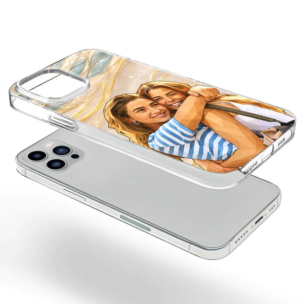 Custom Photo Stained Glass Coastal Family Bestie Portrait - Personalized Clear Phone Case