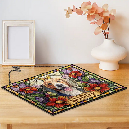 Custom Photo Stained Glass Portrait Dog Cat Family - Personalized Horizontal Stained Glass Suncatcher