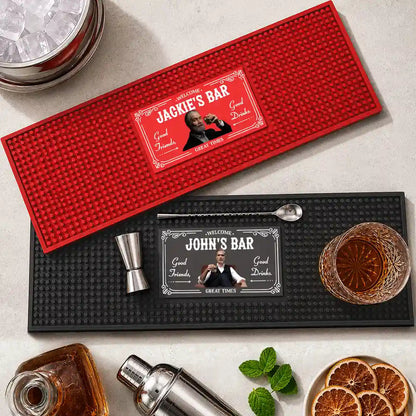 Custom Photo Toybox Figure Good Friends Good Drinks Great Times - Personalized Bar Mat