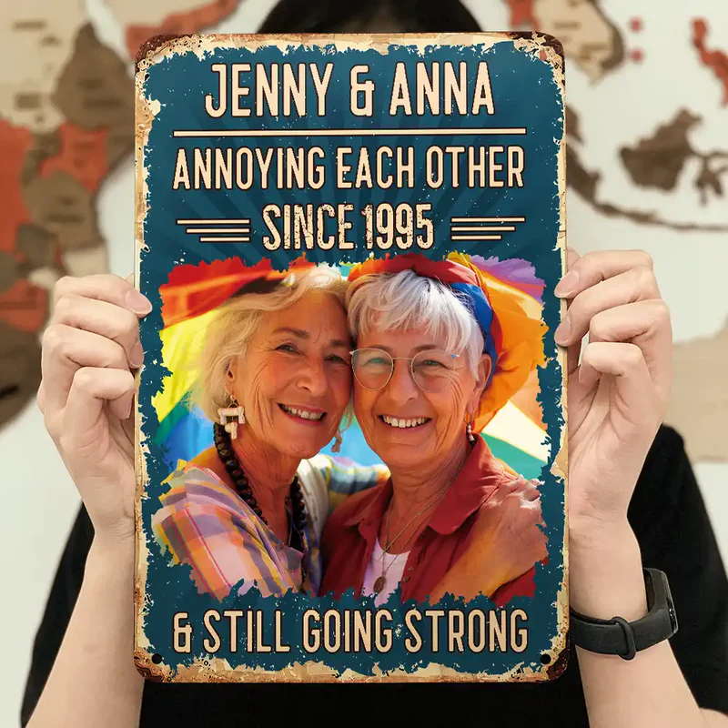 Custom Photo Vintage Annoying Each Other - Personalized Classic Metal Sign