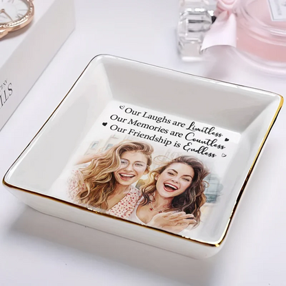 Custom Photo Watercolor Painting A True Friendship Is A Journey Without An End - Personalized Ring Dish