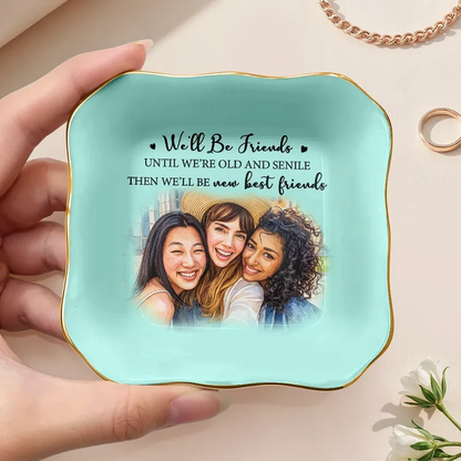 Custom Photo Watercolor Painting A True Friendship Is A Journey Without An End - Personalized Ring Dish