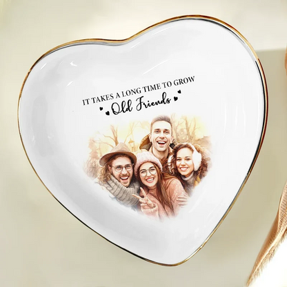 Custom Photo Watercolor Painting A True Friendship Is A Journey Without An End - Personalized Ring Dish