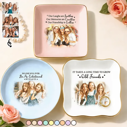 Custom Photo Watercolor Painting A True Friendship Is A Journey Without An End - Personalized Ring Dish