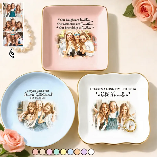Custom Photo Watercolor Painting A True Friendship Is A Journey Without An End - Personalized Ring Dish