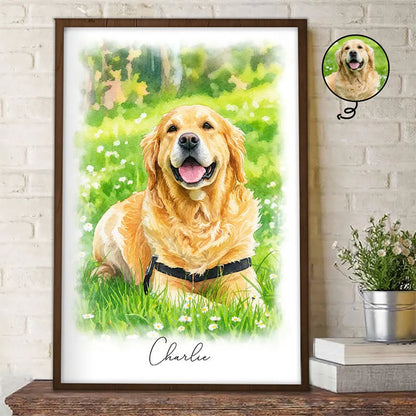 Custom Photo Watercolor Painting Cat Dog Pet Portrait - Personalized Poster