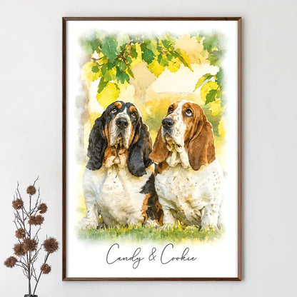 Custom Photo Watercolor Painting Cat Dog Pet Portrait - Personalized Poster
