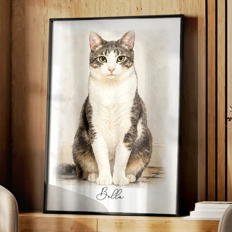 Custom Photo Watercolor Painting Cat Dog Pet Portrait - Personalized Poster