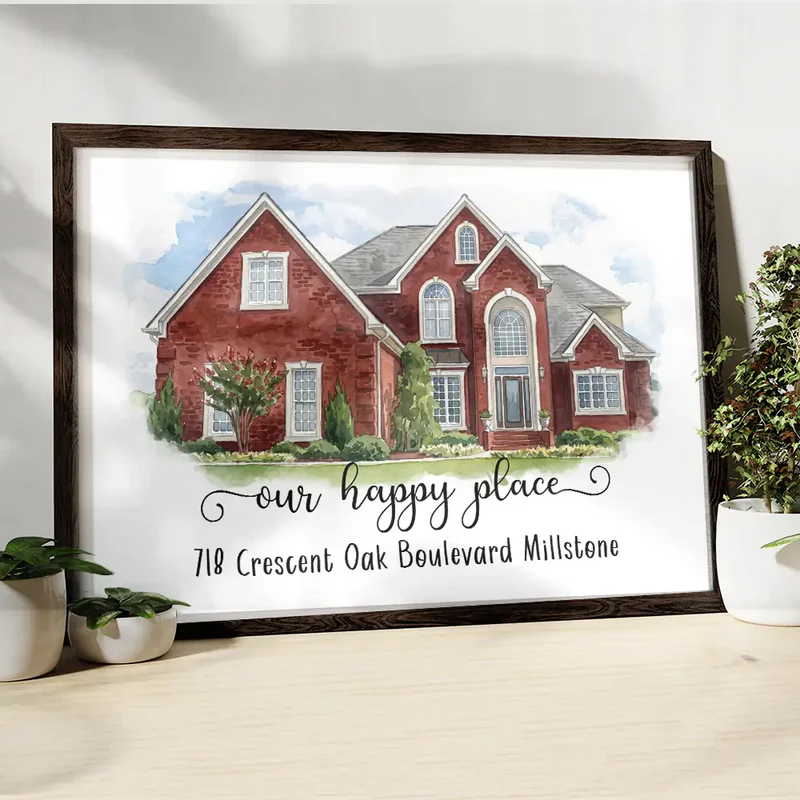 Custom Photo Watercolor Painting Home Sweet Home - Personalized Poster