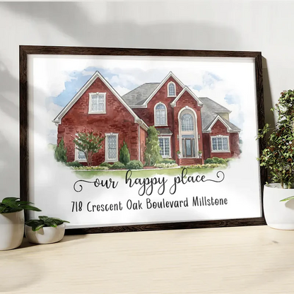 Custom Photo Watercolor Painting Home Sweet Home - Personalized Poster
