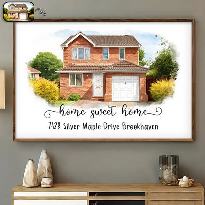 Custom Photo Watercolor Painting Home Sweet Home - Personalized Poster