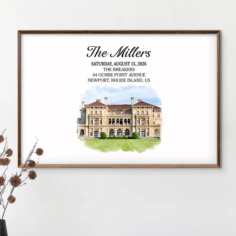 Custom Photo Watercolor Painting Wedding Venue Guest Book - Personalized Poster