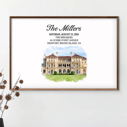 Custom Photo Watercolor Painting Wedding Venue Guest Book - Personalized Poster