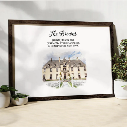 Custom Photo Watercolor Painting Wedding Venue Guest Book - Personalized Poster