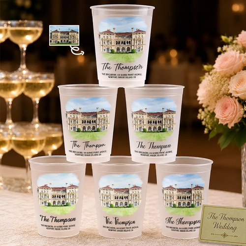 Custom Photo Watercolor Painting Wedding Venue Illustration - Personalized Frosted Cups