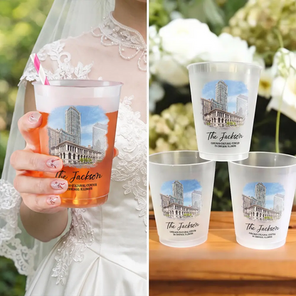 Custom Photo Watercolor Painting Wedding Venue Illustration - Personalized Frosted Cups