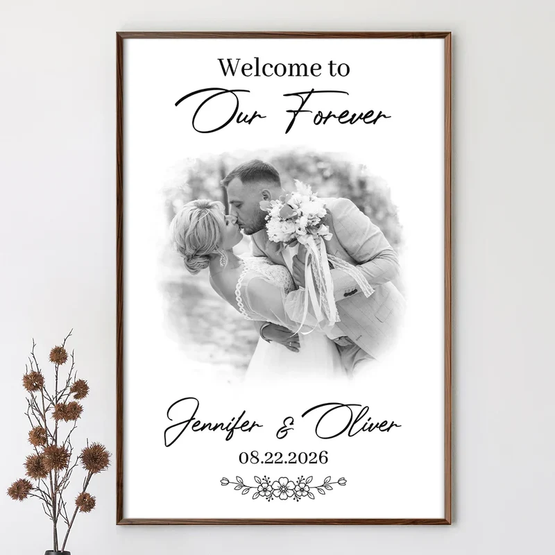 Custom Photo Wedding Couple Welcome To Our Forever - Personalized Poster